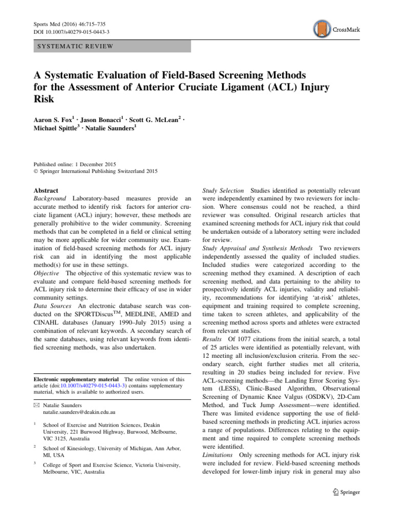 A Systematic Evaluation of Field-Based Screening Methods | PDF | Knee ...
