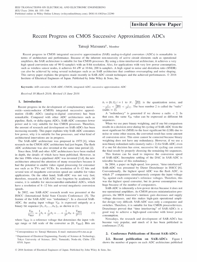 Recent Progress On CMOS Successive Approximation ADCs | PDF