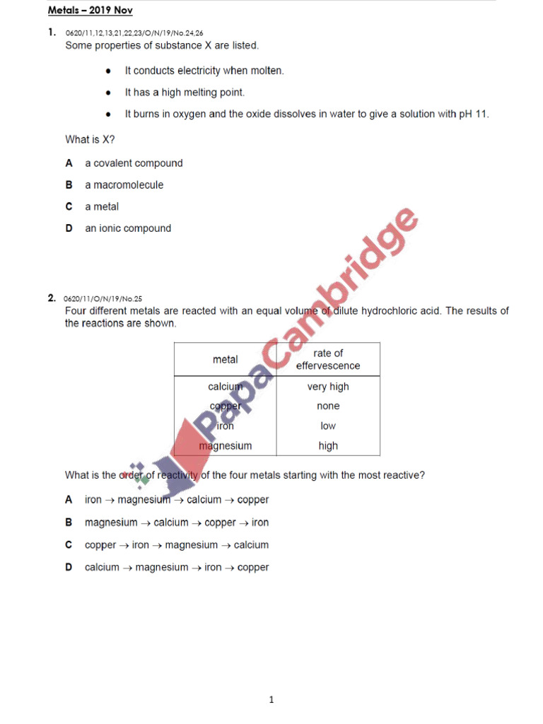 2019N Metals IGCSE Mult | PDF