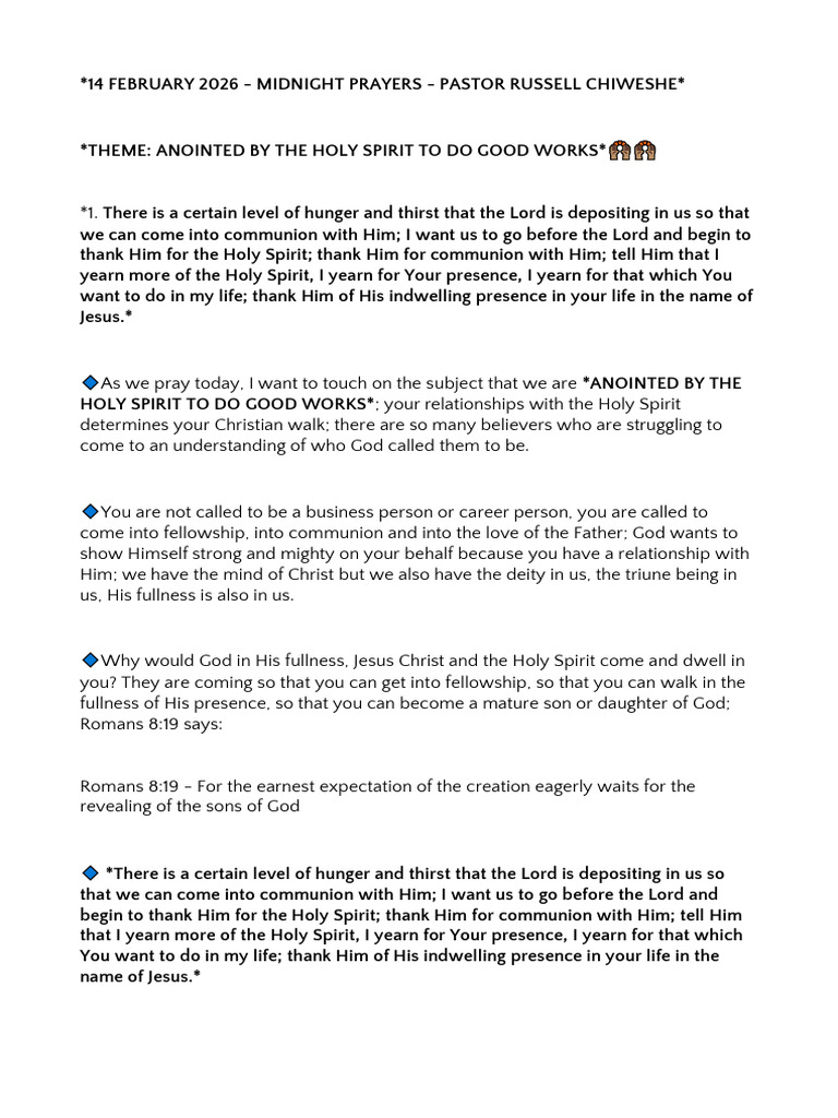 Midnight Prayers 14 February 2026 | PDF | God In Christianity | Prayer