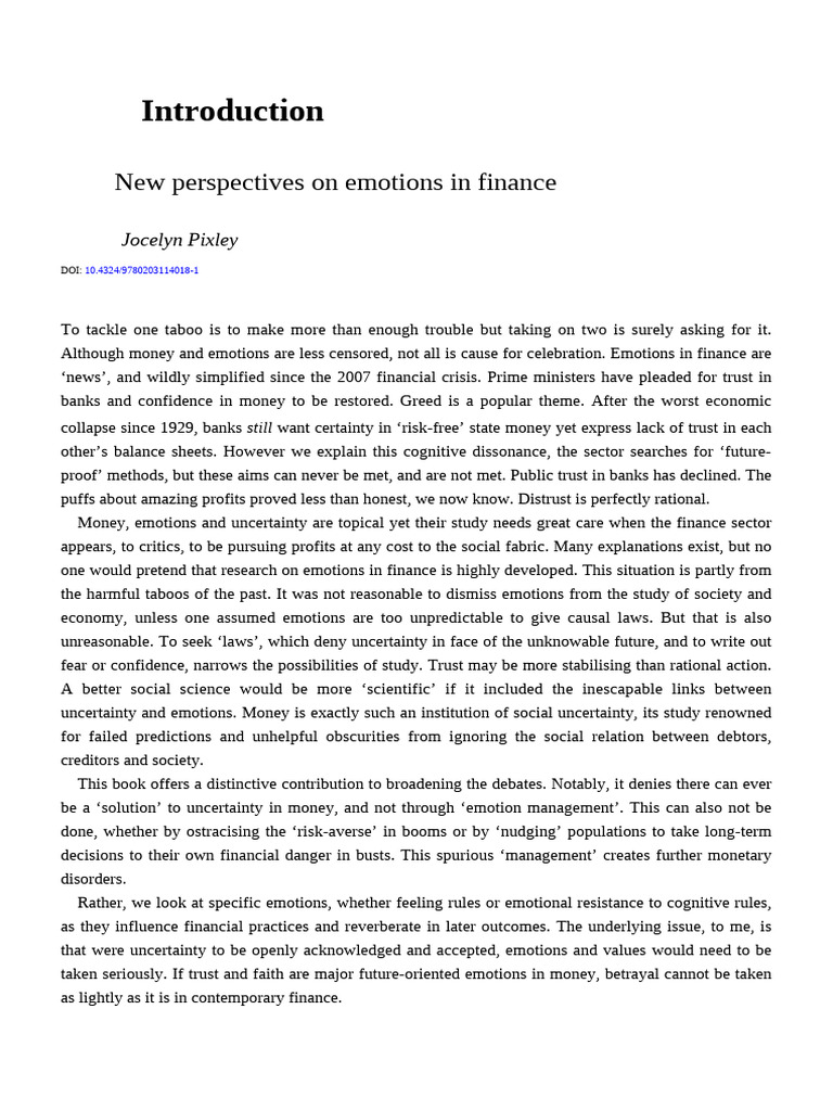 New Perspectives On Emotions in Finance The Sociol... - (Introduction ...
