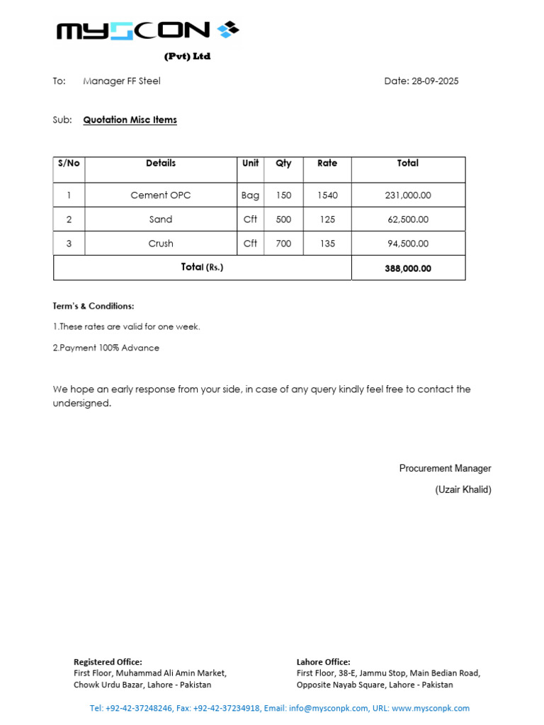 FF Steel Quotation | PDF