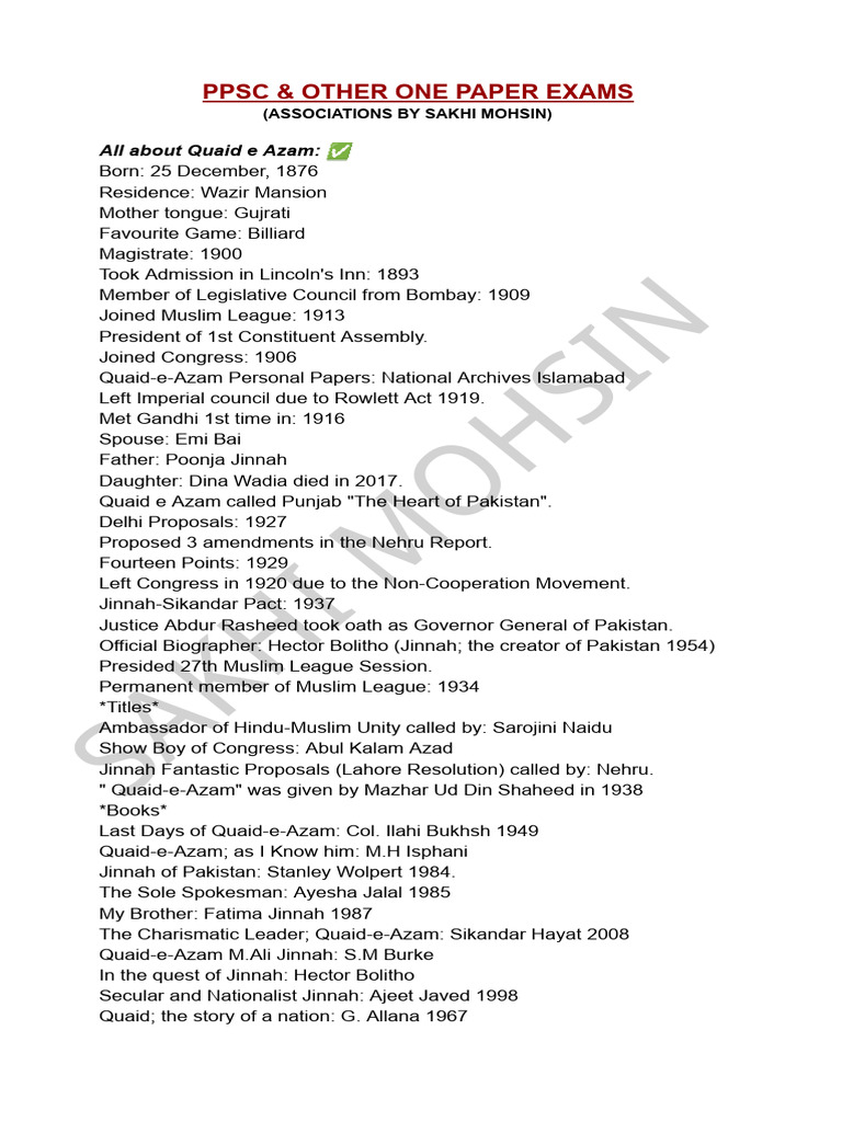 PPSC & Other One Paper Exams Part-1 (Associations by Sakhi Mohsin ...