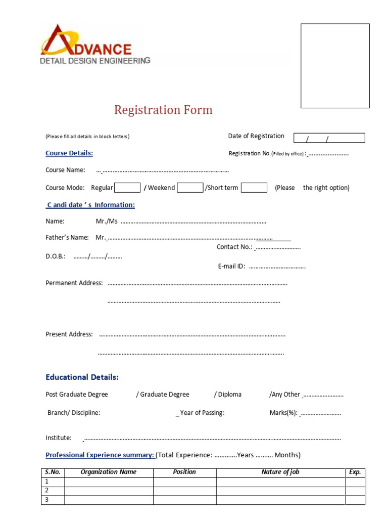 Add Resitration Form New For Desing Course | PDF