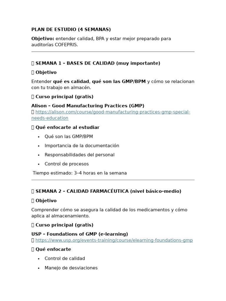 Plan de Estudio Calidad | PDF
