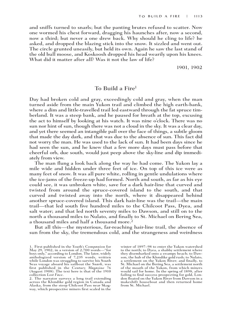 Jack London - To Build A Fire | PDF | Battle Of The Little Bighorn