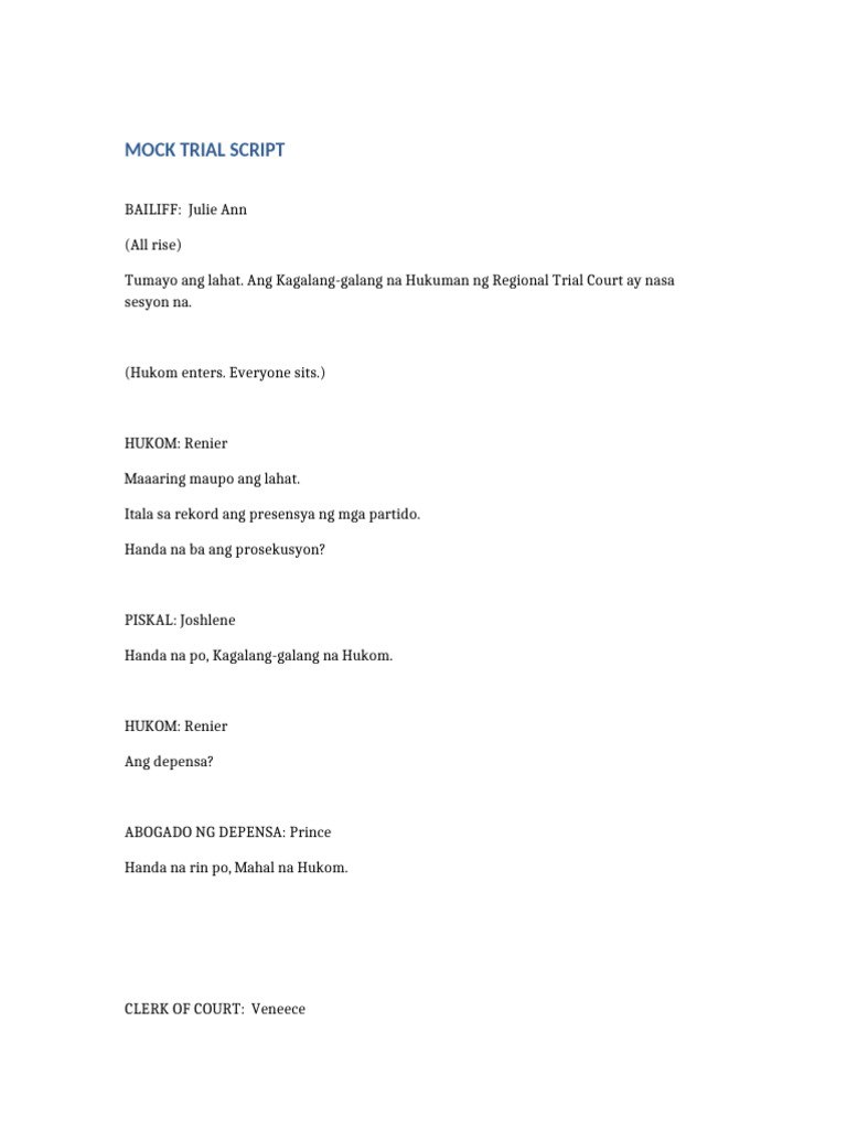 Mock Trial Normal Script RA 9262-1 | PDF