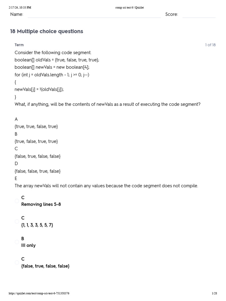 Comp Sci Test 6 - Quizlet | PDF | Integer (Computer Science) | Boolean ...