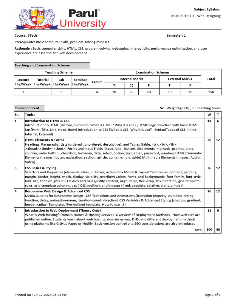 Subject Syllabus 03010501PC01 | PDF | Html Element | Html