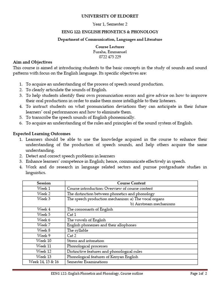 EENG 122 Course Outline 2025 | PDF | English Language | Speech