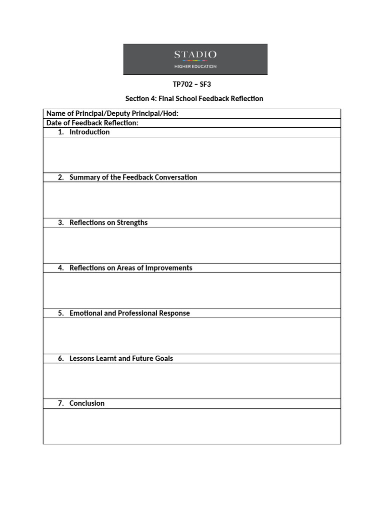 TP702 - FIS - Section 4 - Final School Feedback Report-1 | PDF