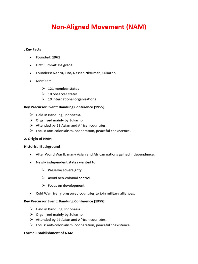 Non-Aligned Movement (NAM) | PDF | Non Aligned Movement | Foreign Policy