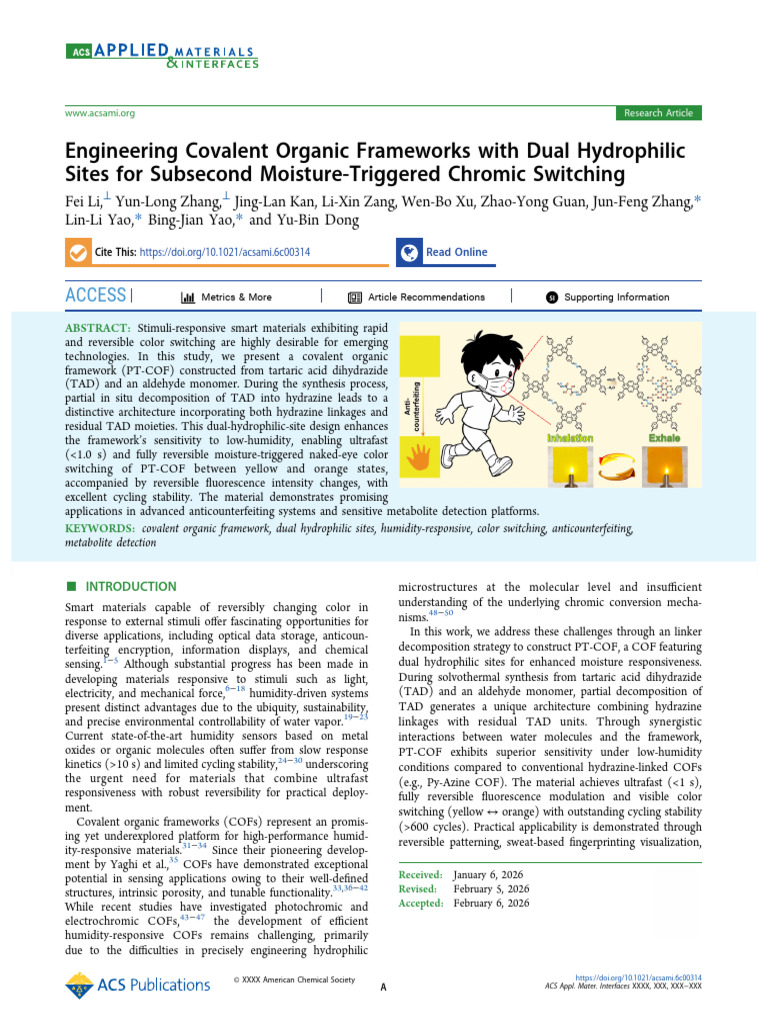 ACS AMI Engineering Covalent Organic Frameworks With Dual Hydrophilic ...