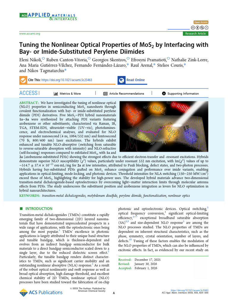 ACS AMI Tuning The Nonlinear Optical Properties of Mos2 by Interfacing ...