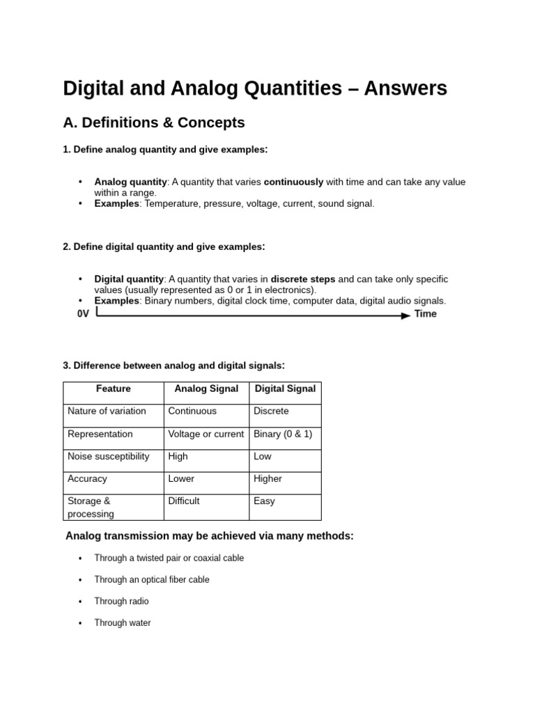 Digital and Analog Quantities - Answers | PDF | Analog To Digital ...