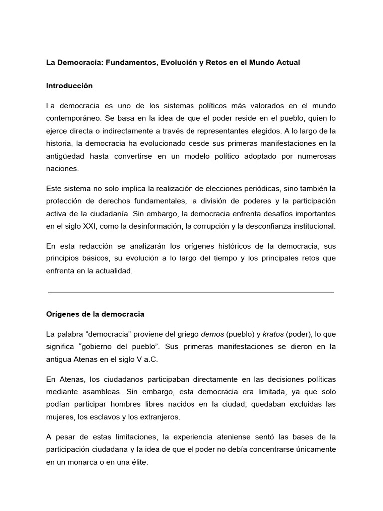 La Democracia - Fundamentos, Evolución y Retos en El Mundo Actual | PDF ...