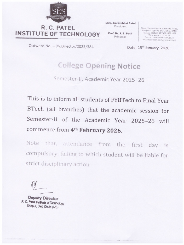 College Opening Notice | PDF