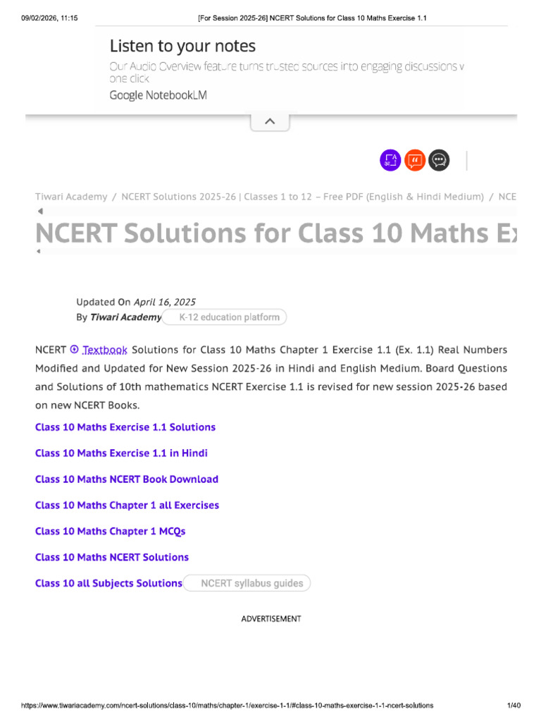 Maths Chapter 1 Solutions | PDF
