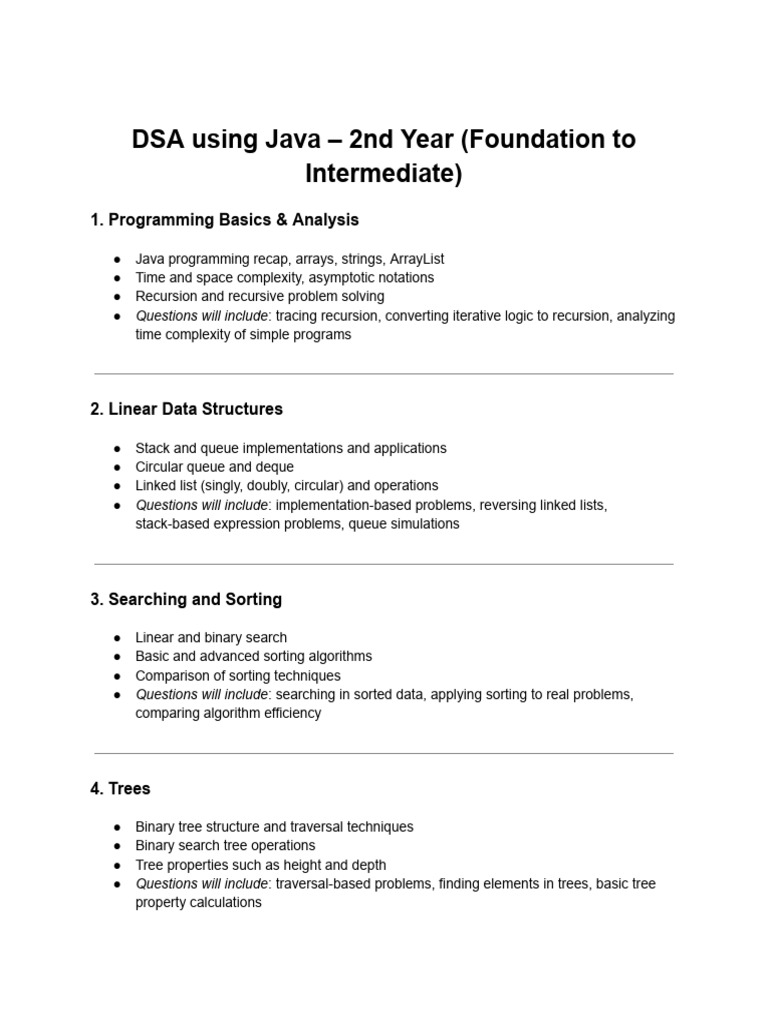 DSA Using Java - 2nd Year (Foundation To Intermediate) | PDF