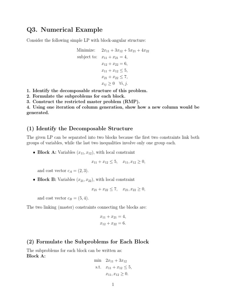 Dantzig Wolfe Assignment | PDF | Errors And Residuals | Computational ...