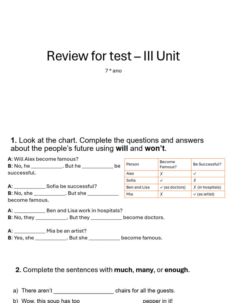 Review For Test - III Unit | PDF