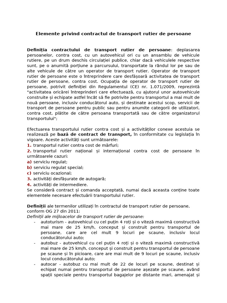 Elemente Privind Contractul de Transport Rutier de Persoane | PDF