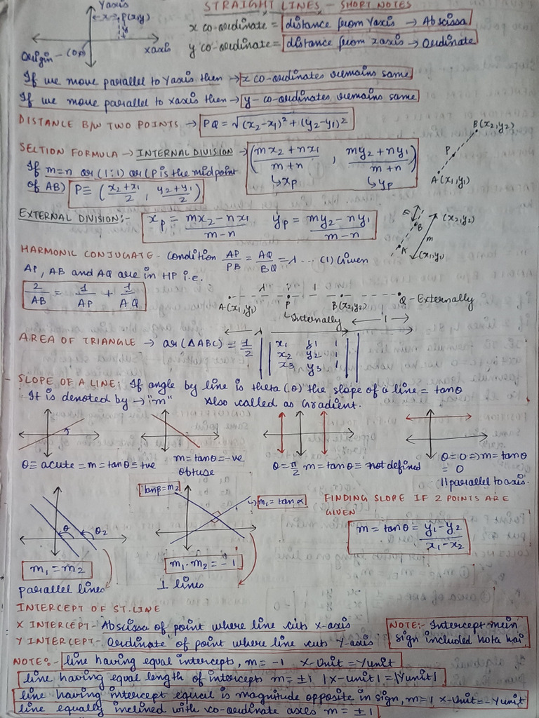 Short Notes Straight Lines | PDF
