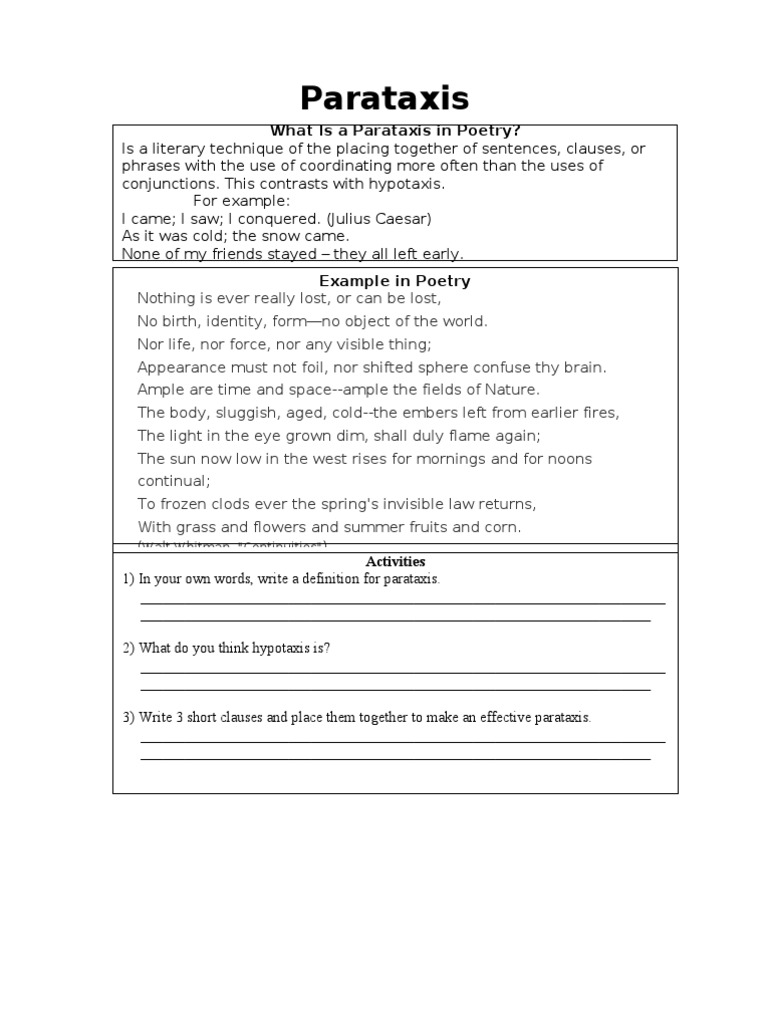 Understanding Parataxis in Poetry | PDF