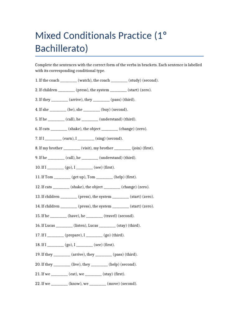 Mixed Conditionals Unique Bachillerato | PDF