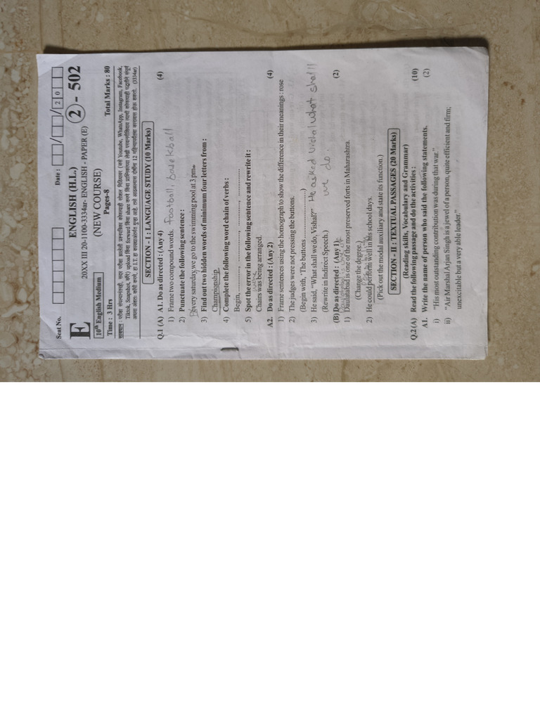 10th Practice Paper | PDF