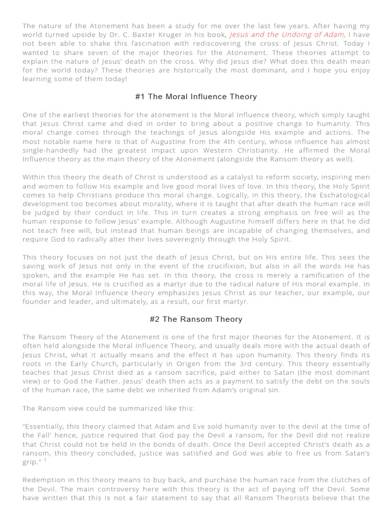 7 Theories of The Atonement Summarized (S.D. Morrison) | PDF ...