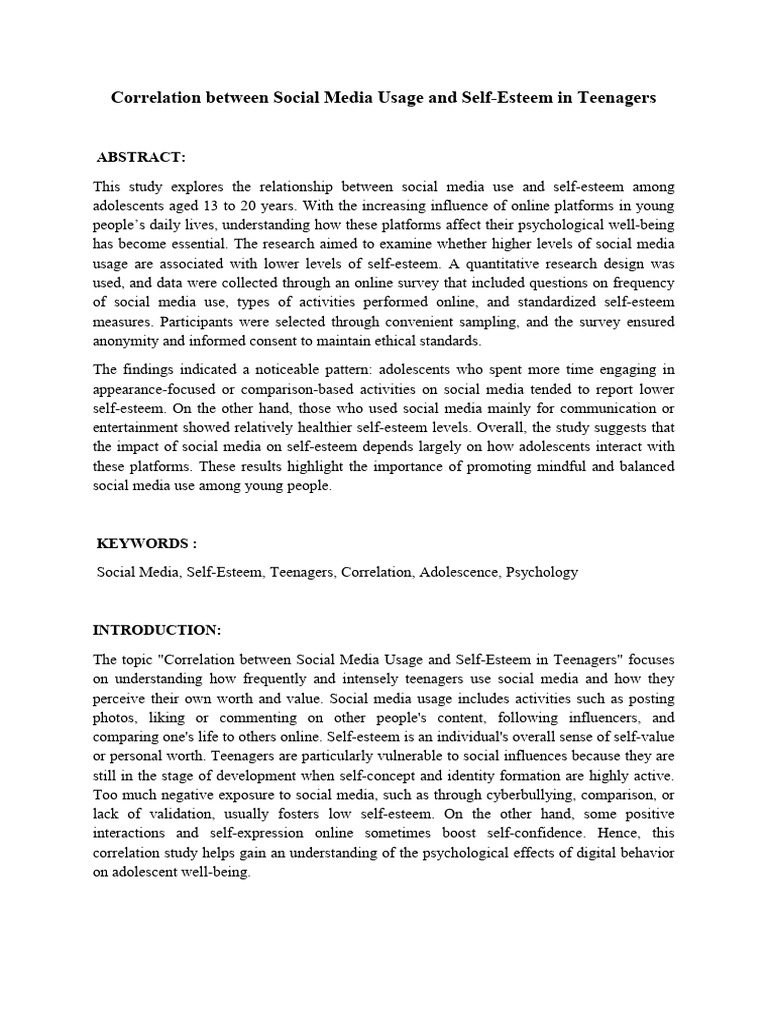 Correlation Between Social Media Usage and Self-Esteem in Teenagers ...