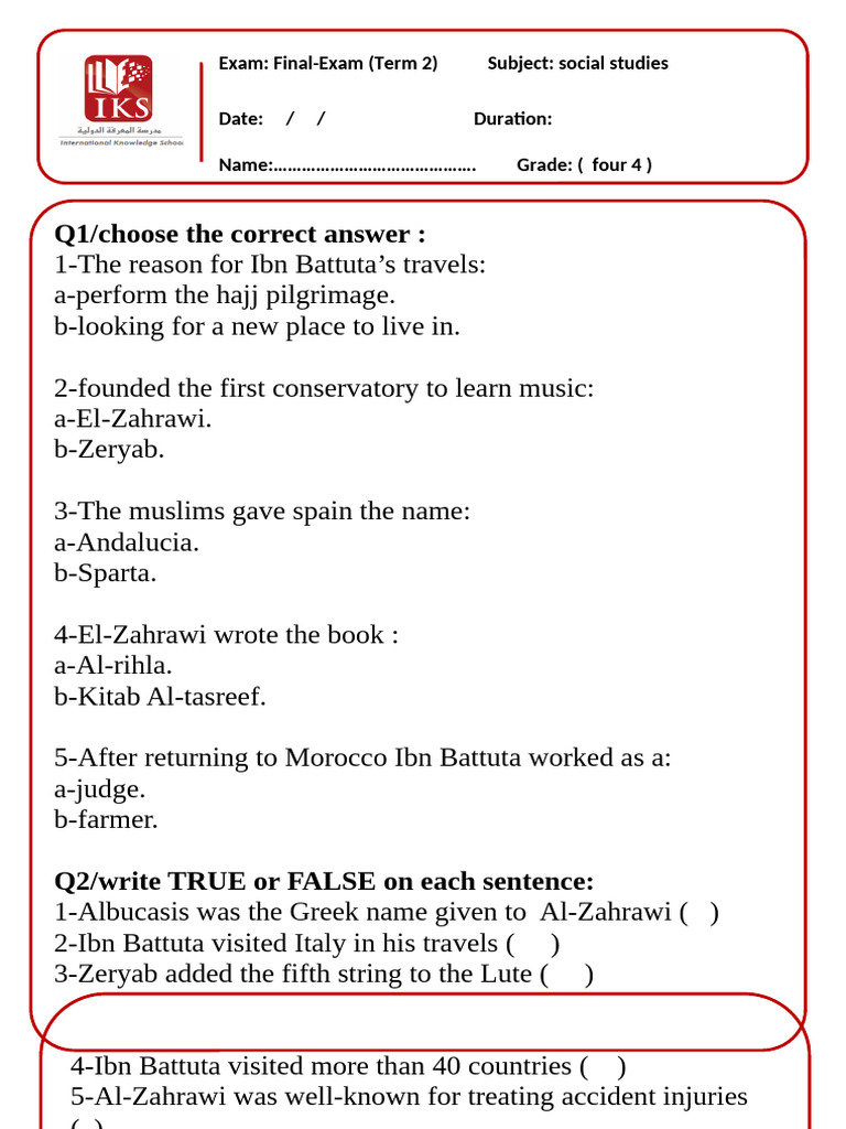 Grade 4 Final Exam Paper | PDF