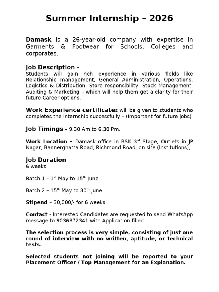 Student Internship Invitation | PDF