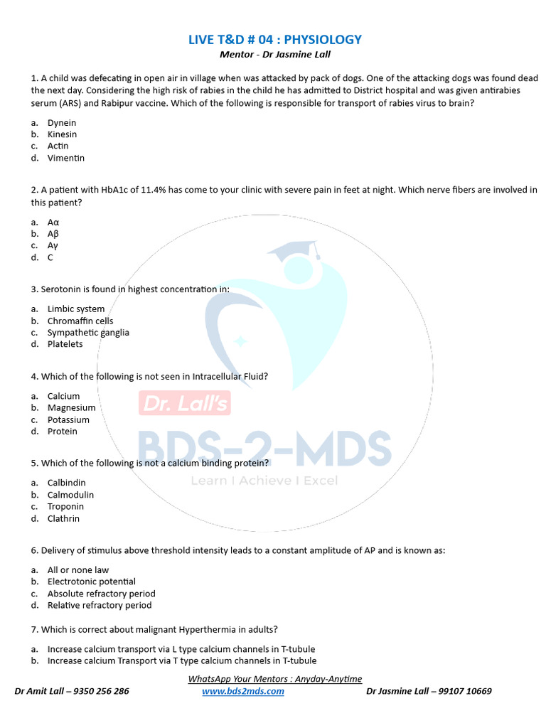 PHYSIO T&D - QP - 29143275 (1) For Neet Mds Preparation | PDF | Kidney ...