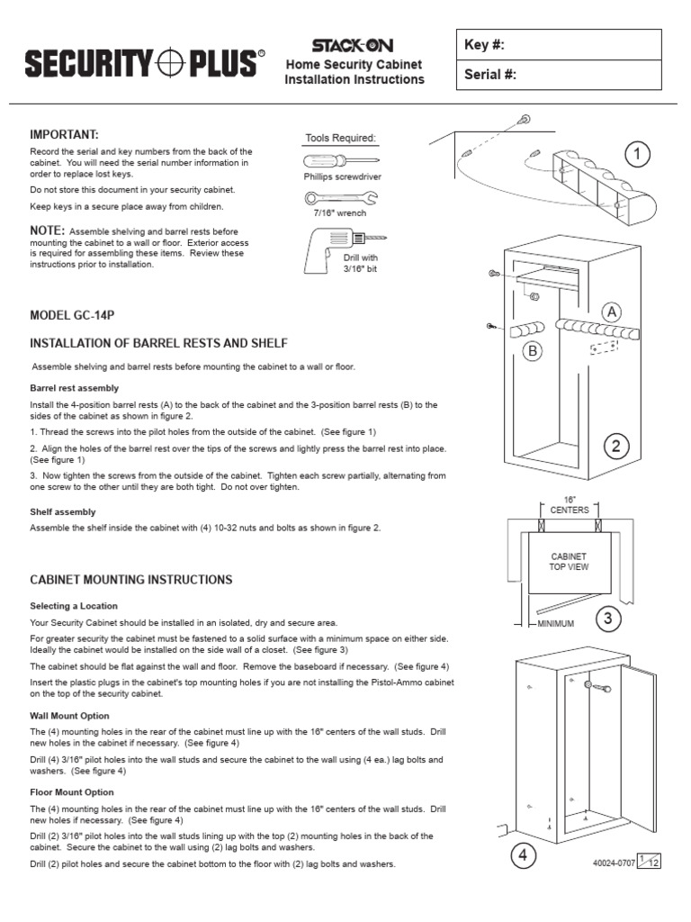 Stack-On GCB-14P Home Security Cabinet Installation Instructions | PDF ...