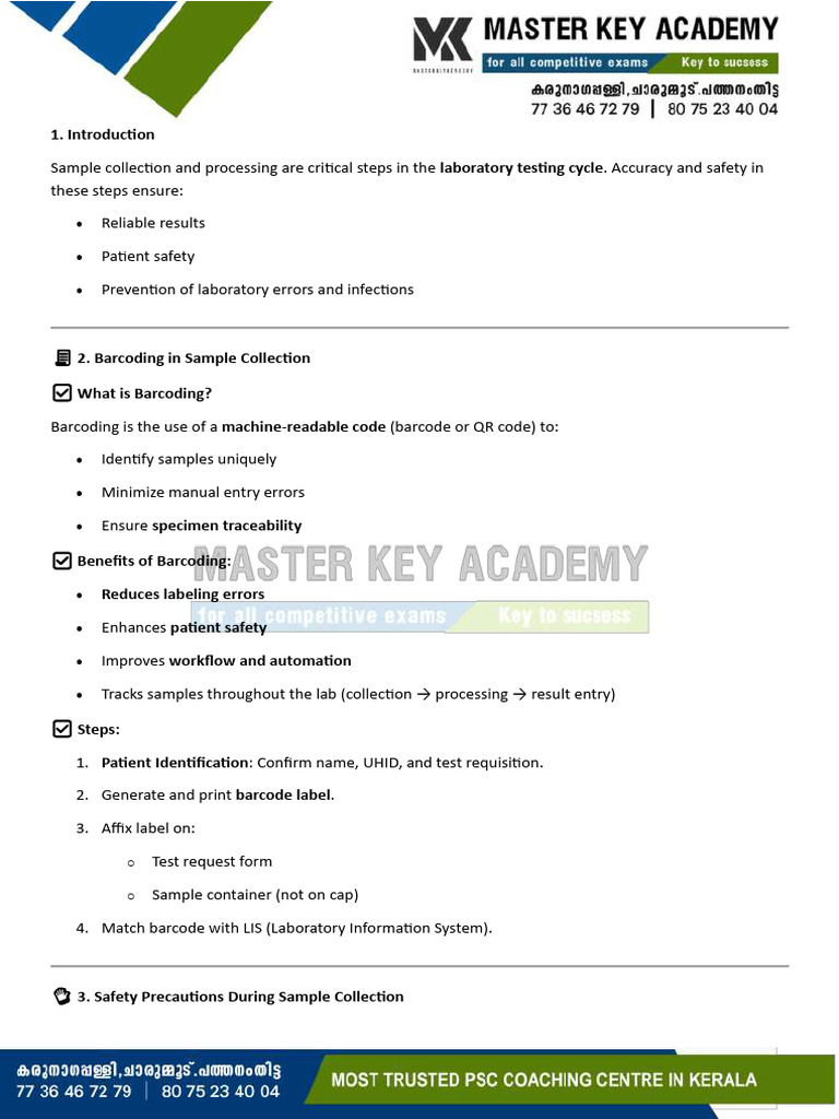 Sample Collection and Processing 68951179 2026 02-07-06 28 | PDF ...