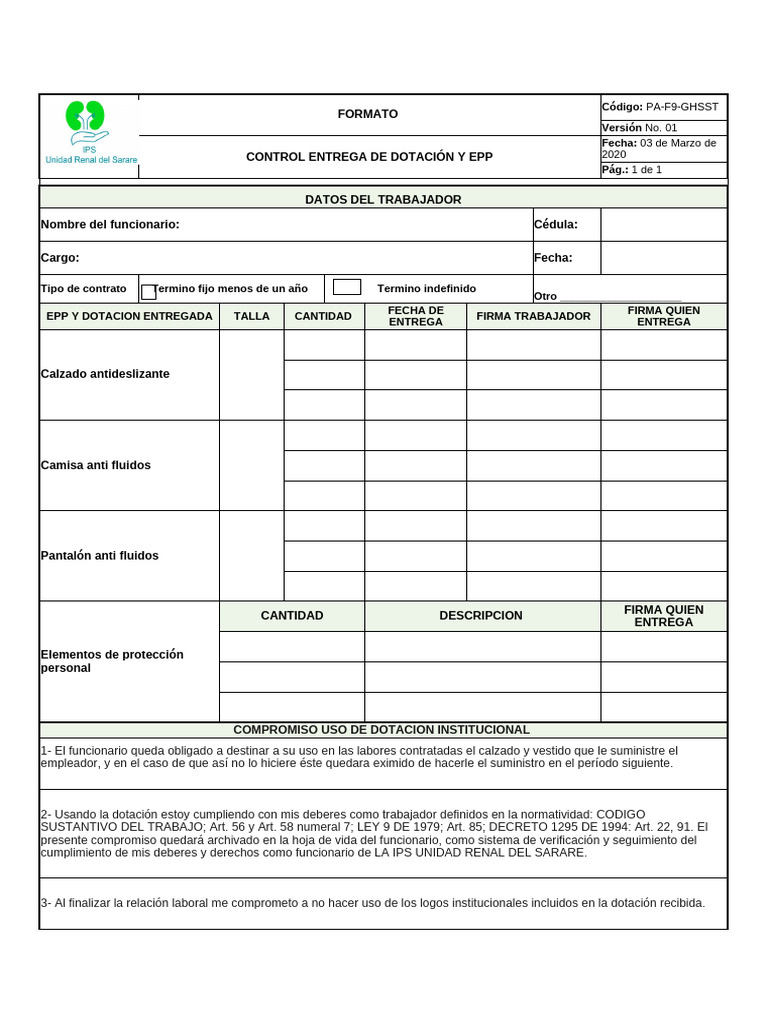 Pa-f9-Ghsst Control Entrega de Dotación | PDF