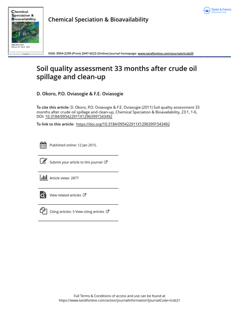 Soil Quality Assessment 33 Months After Crude Oil Spillage and Clean-Up ...