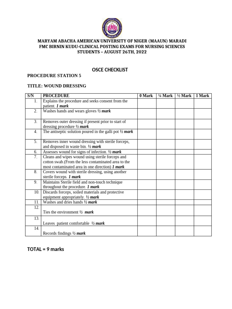 Osce FMC BKD Procedure Station 5 Wound Dressing | PDF