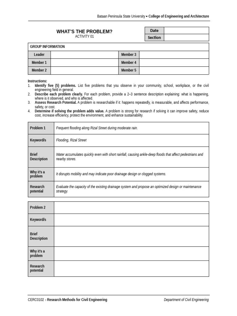 CERC0102 Activity 01 What's The Problem | PDF | Flood | Engineering