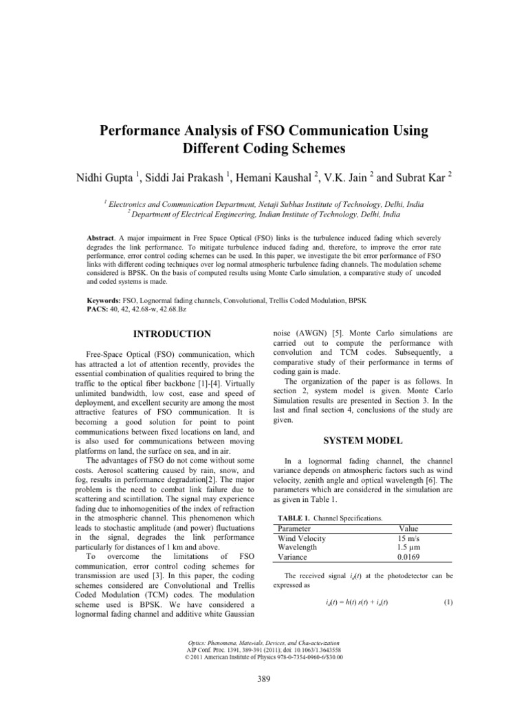 Performance Analysis of FSO Communicatio | PDF | Telecommunications ...