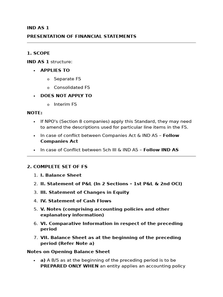 Ind As 1 | PDF | Going Concern | Income Statement
