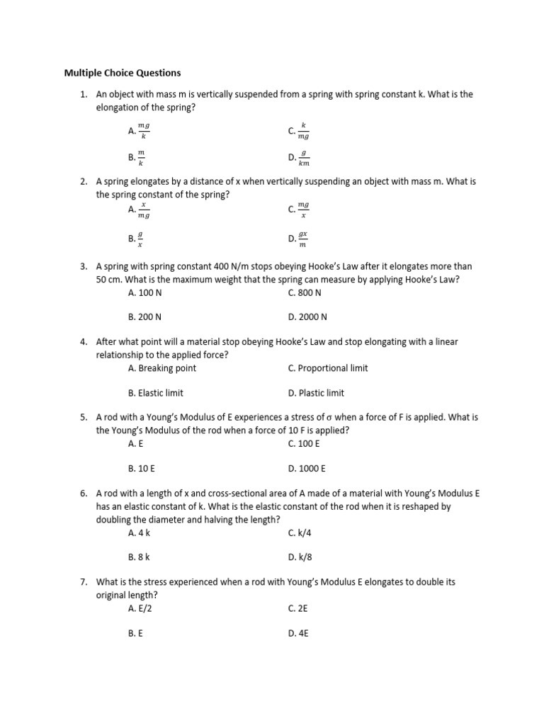 Further Phys Hookes Law With Elasticity Practice Problems 2022-12-21 ...
