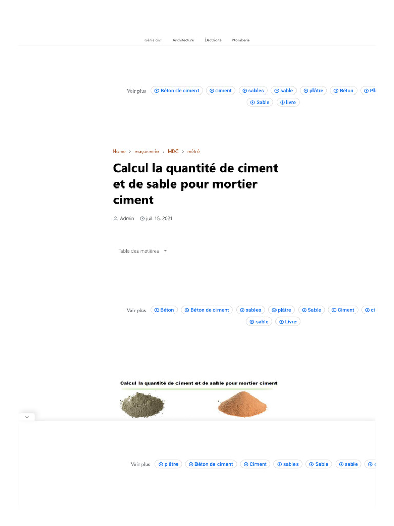 Calcul La Quantité de Ciment Et de Sabl... Bain, Décoration, Étude ...