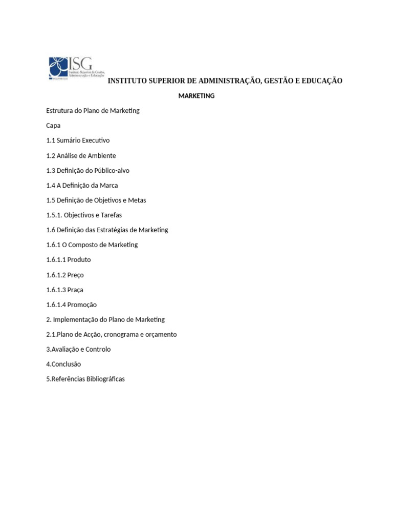 Estrutura Do Plano de Marketing | PDF