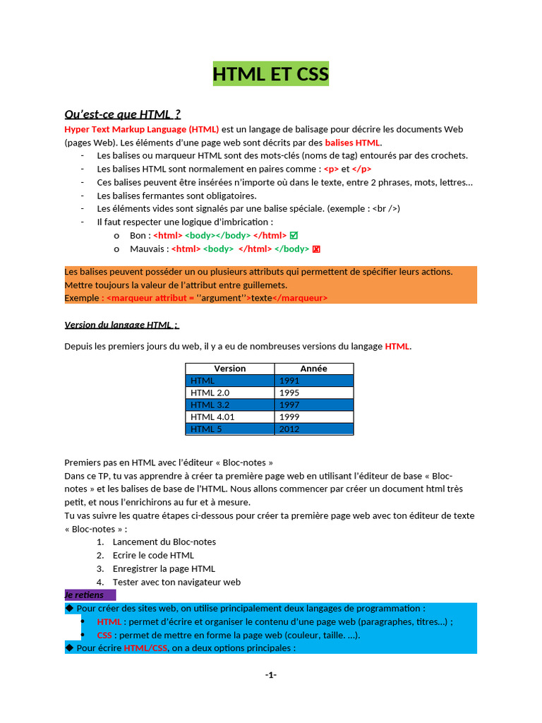 HTML Et CSS Cours | PDF | Html | Langage de balisage
