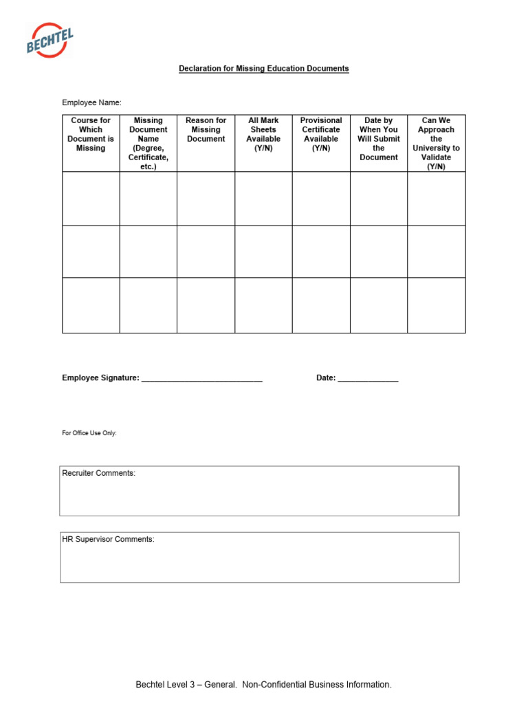 IND Declaration For Missing Documents Form | PDF