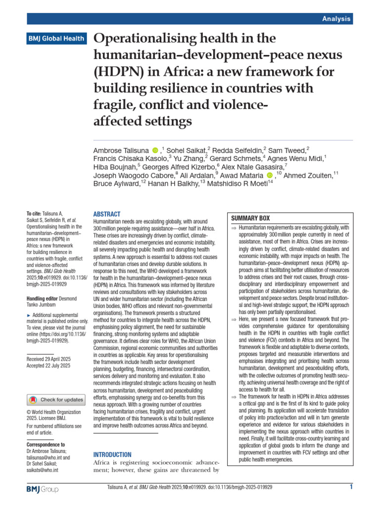 Health in The HDPN - Paper 2025 | PDF | Governance | World Health ...