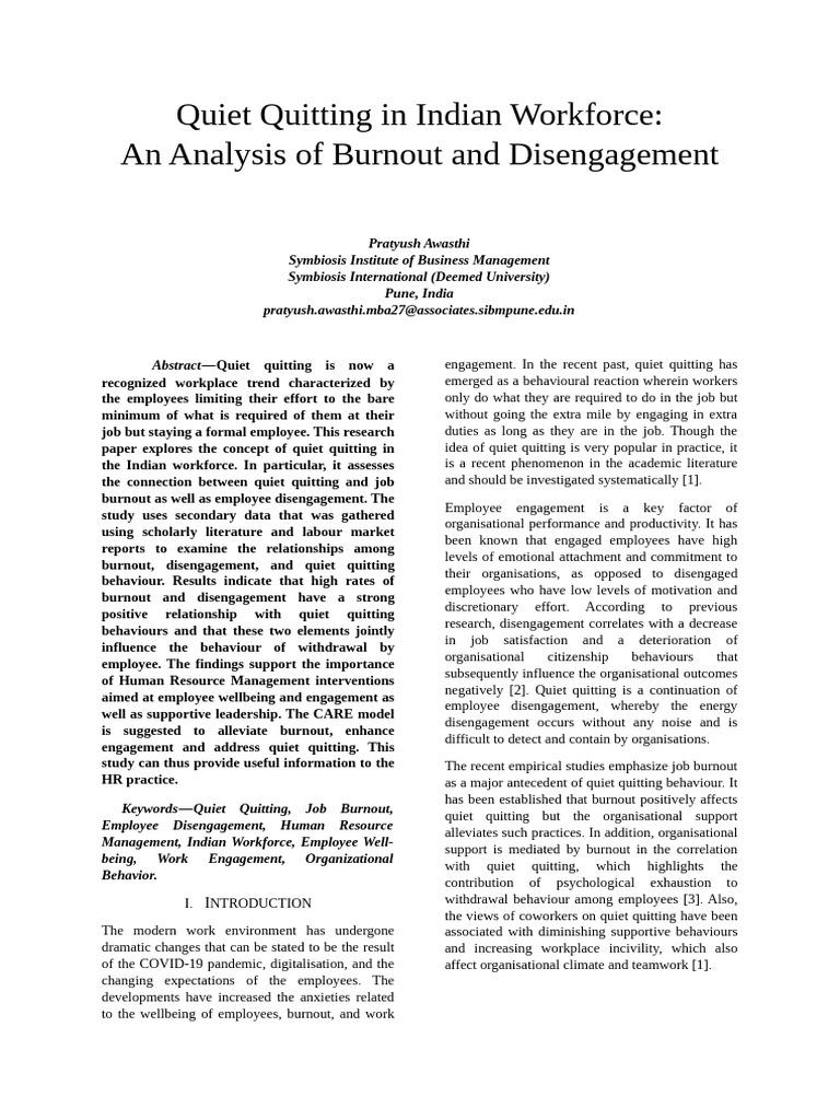 Quiet Quitting in Indian Workforce | PDF | Occupational Burnout | Human ...